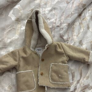 Zara Kids Beige Sherpa-Lined Jacket
